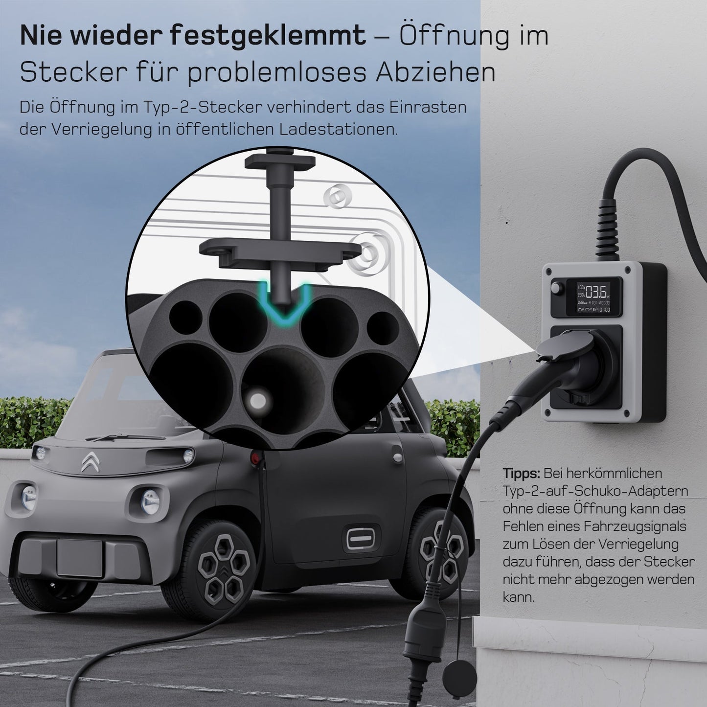 Adapter Typ 2 auf Schuko - Elektroauto Ladestecker DE_dé