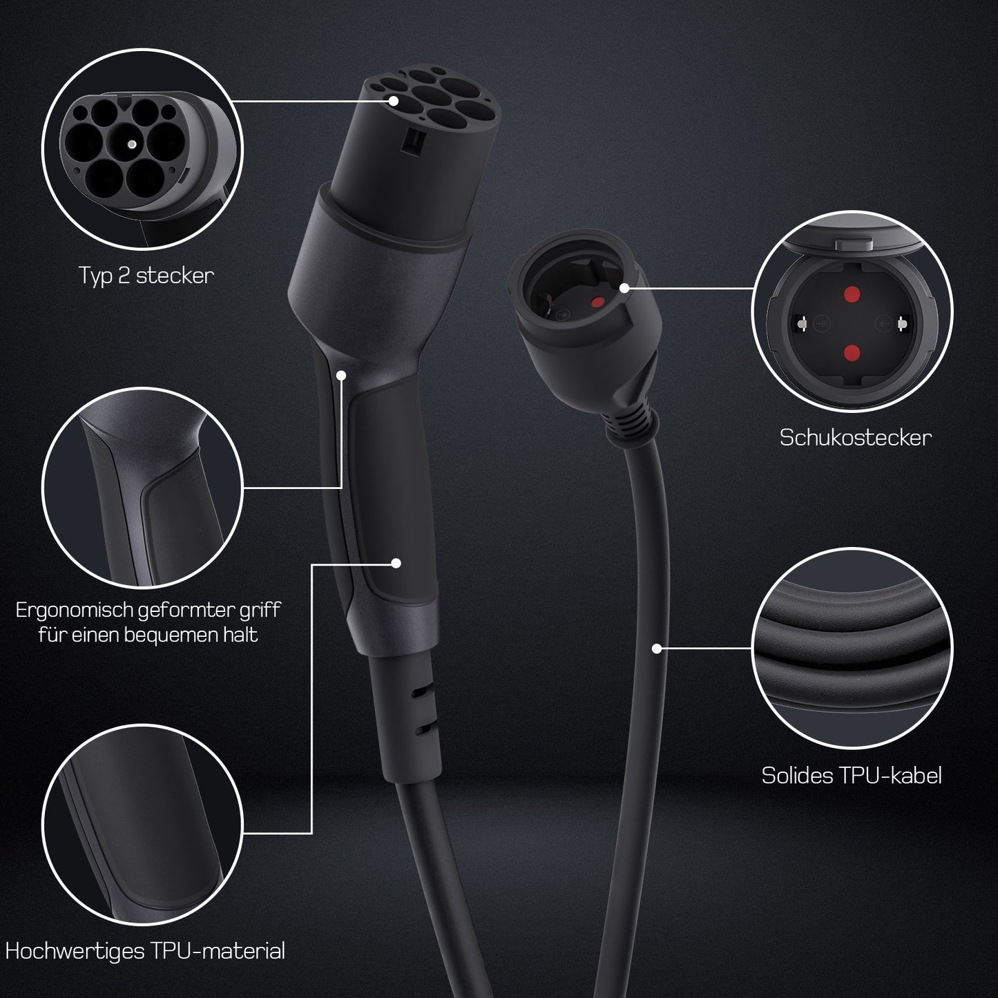 Adapter Typ 2 auf Schuko - Elektroauto Ladestecker DE_dé