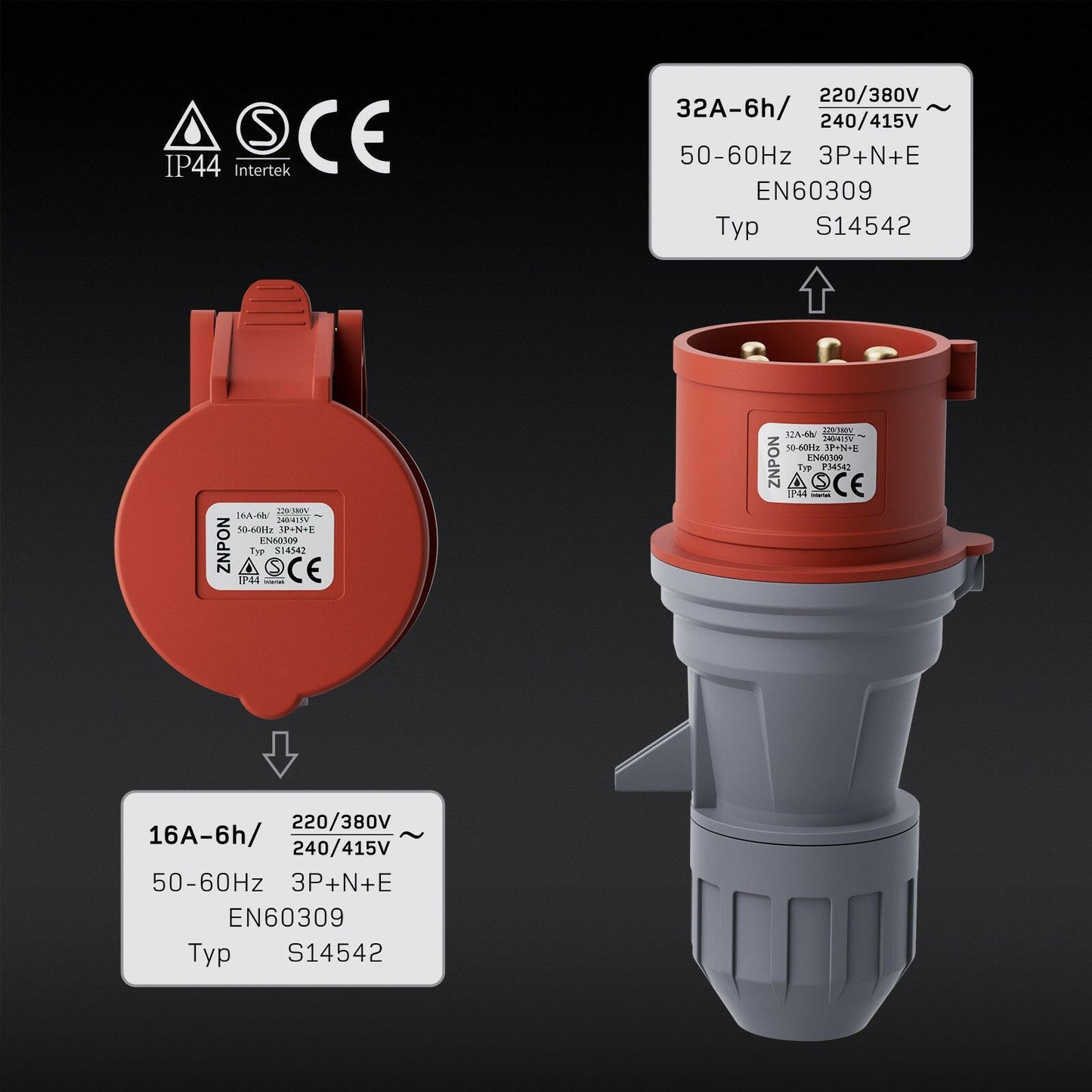 CEE 32A Stecker auf 16A Steckdose Adapter