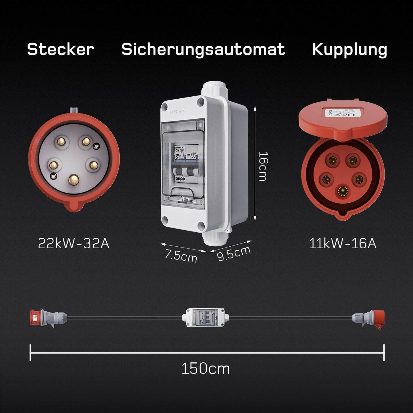 CEE Adapter mit Sicherungsautomat