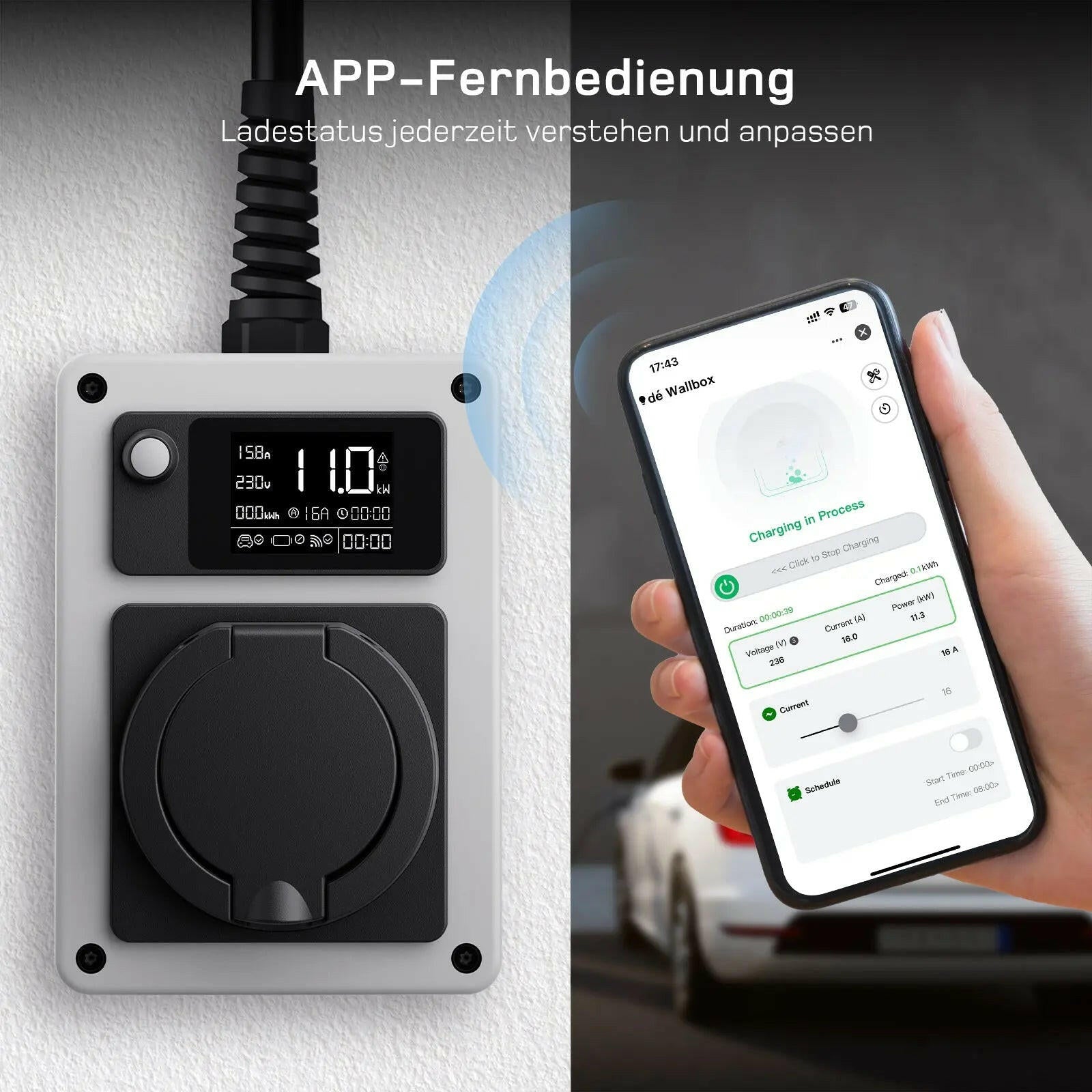 dé mobile Wallbox 11kW – Bedienfeld mit Display