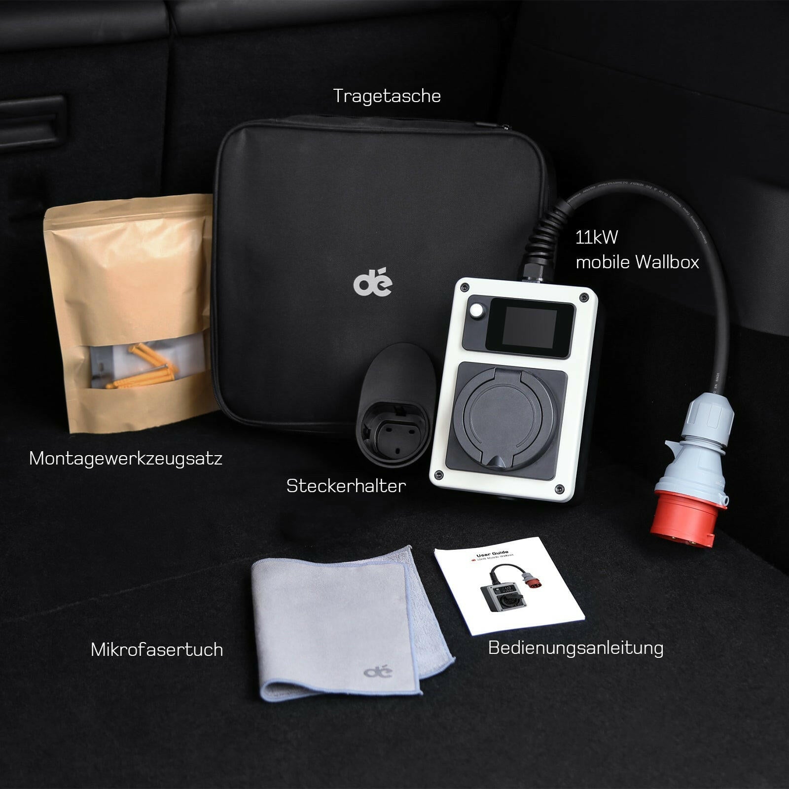 dé mobile Wallbox 11kW – Lieferumfang mit Zubehör