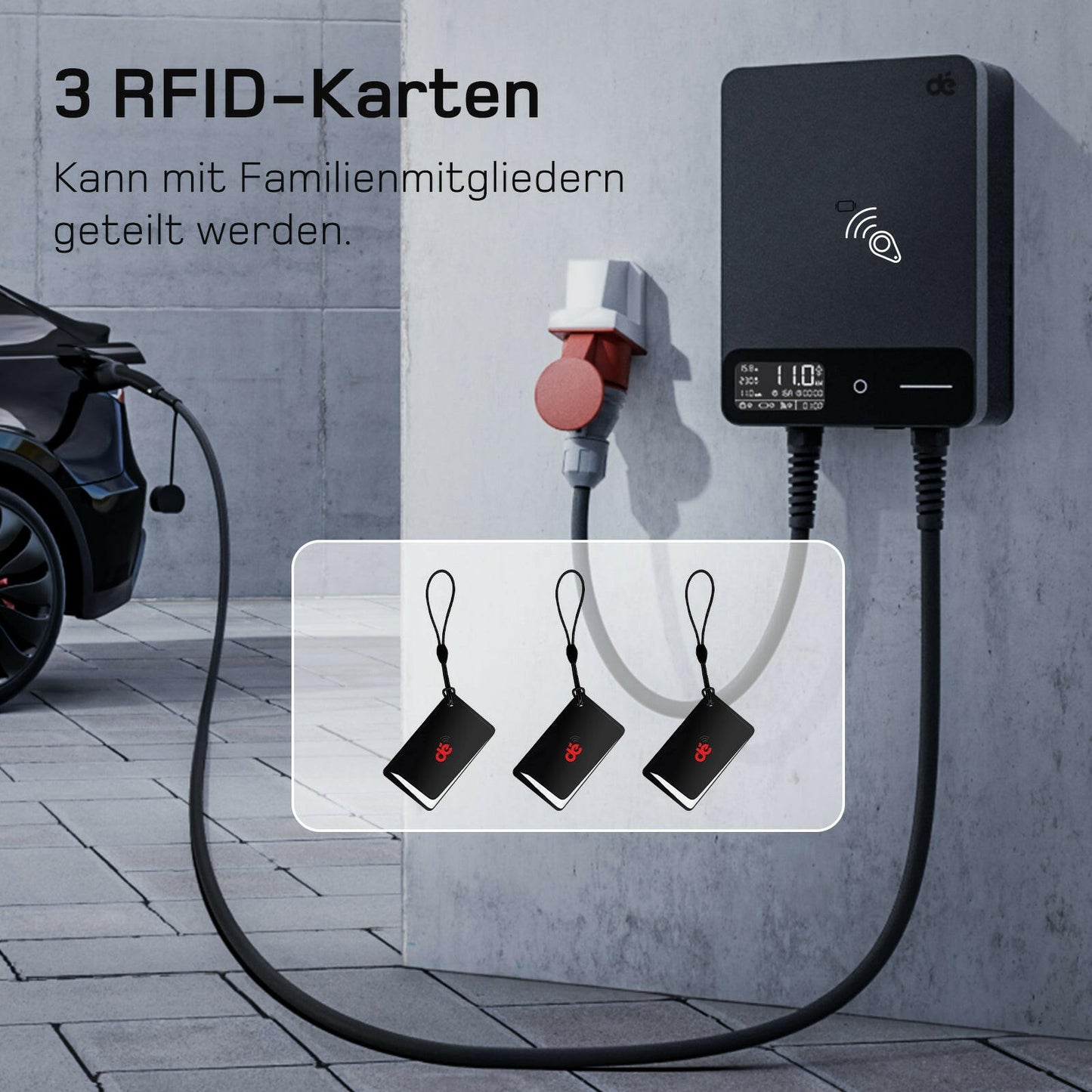 dé Wallbox 11 kW mit 3 RFID-Karten für Familienmitglieder