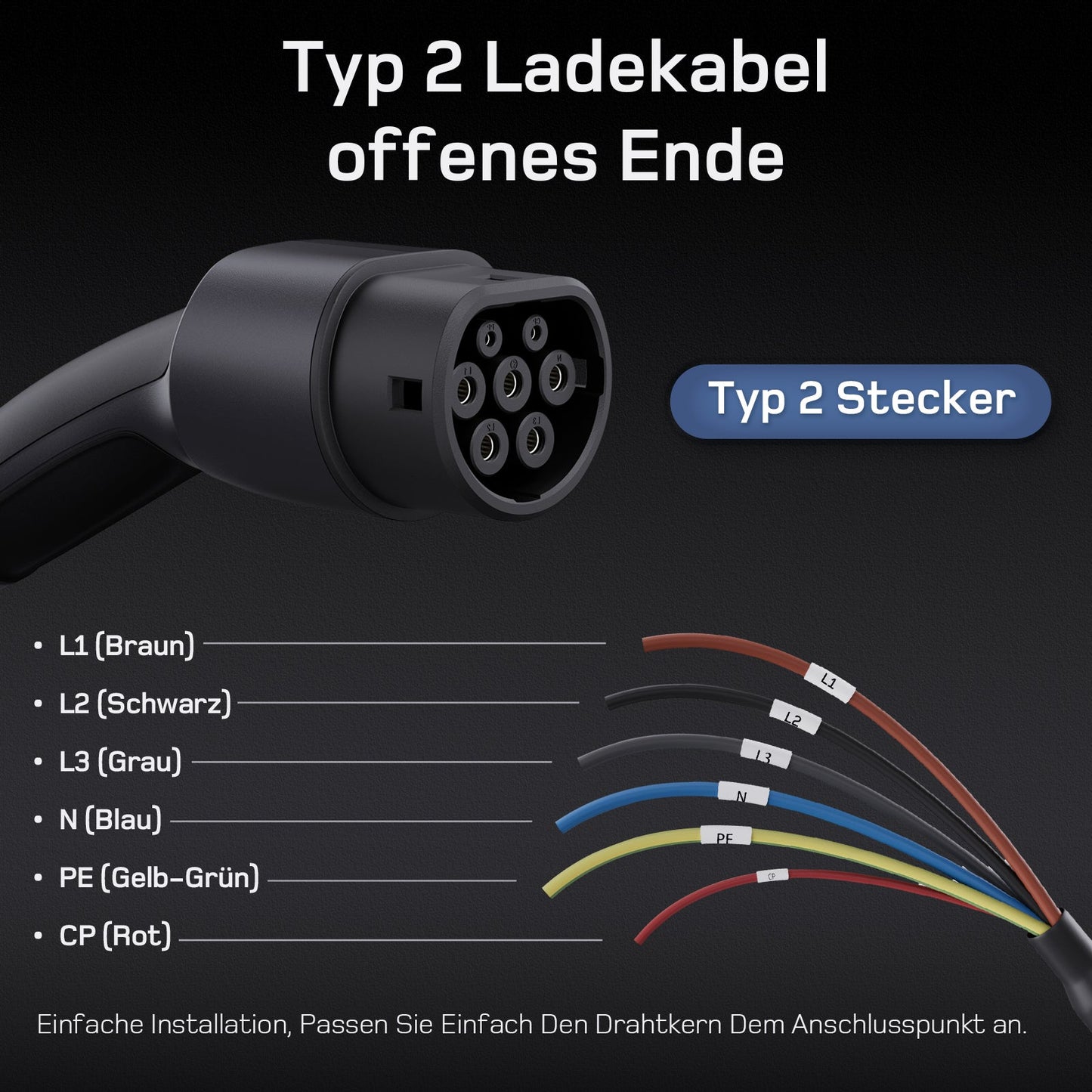 Typ 2 Ladekabel Offenes Ende 11kW