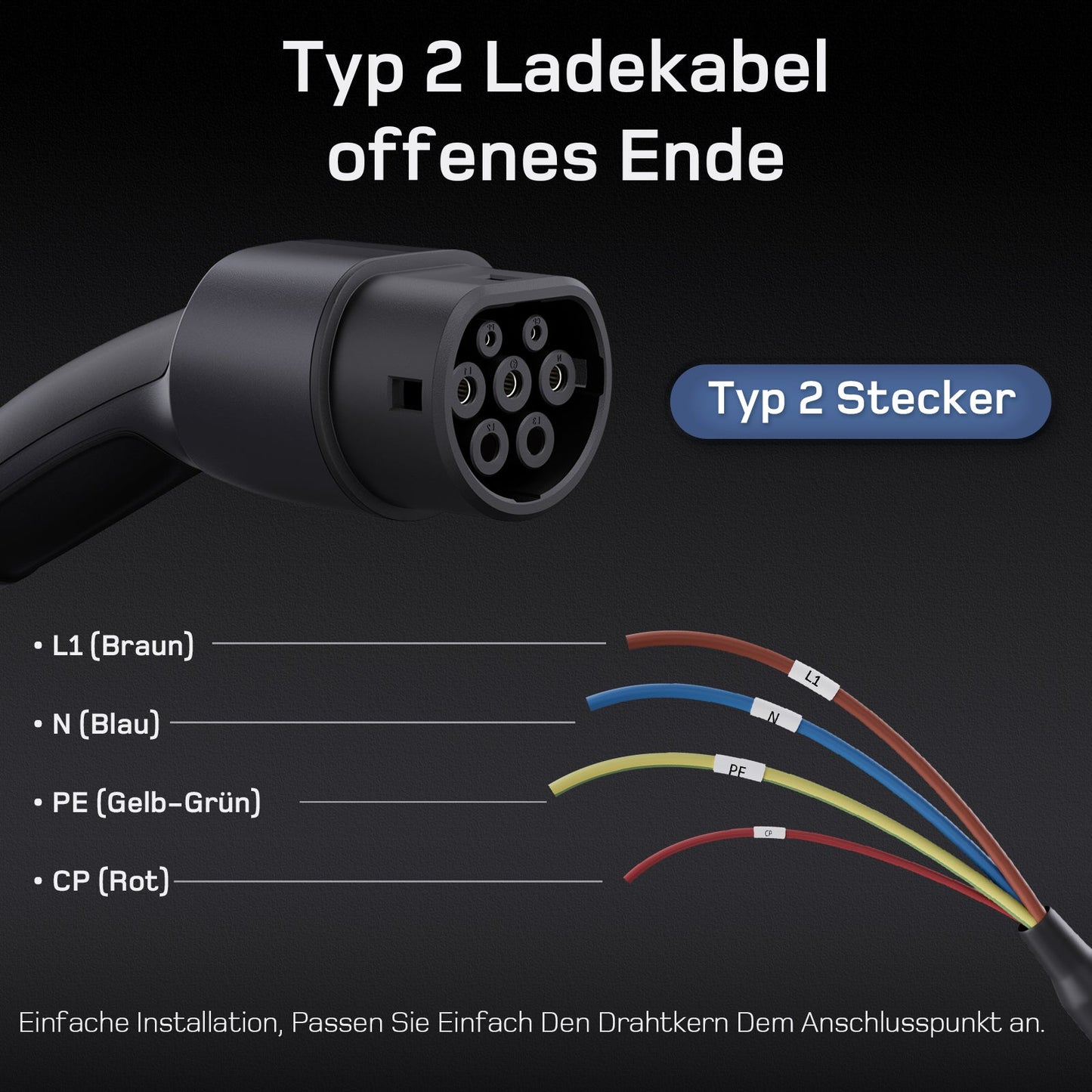 Typ 2 Ladekabel Offenes Ende 7kW