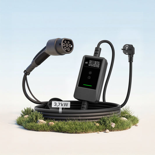 dé Ladekabel Typ 2 Schuko 3,7kW [7m, 6–16A] mit Kabelhalter & LCD Display – EV Ladegerät für Elektroauto & PHEV