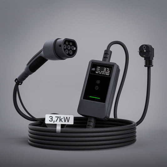 dé Ladekabel Typ 2 Schuko 3,7kW [7m, 6–16A] mit Kabelhalter & LCD Display – EV Ladegerät für Elektroauto & PHEV