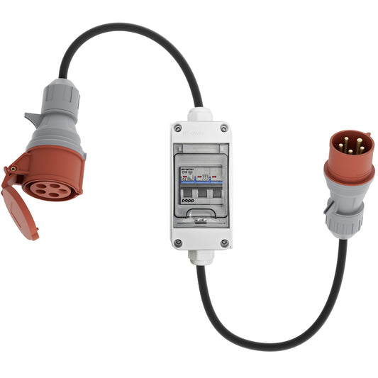 CEE-Adapter 32A Stecker auf 16A Kupplung mit Sicherungsautomat