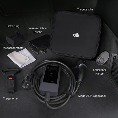dé Ladekabel Typ 2 Schuko 3,7kW [7m, 6–16A] mit Kabelhalter & LCD Display – EV Ladegerät für Elektroauto & PHEV