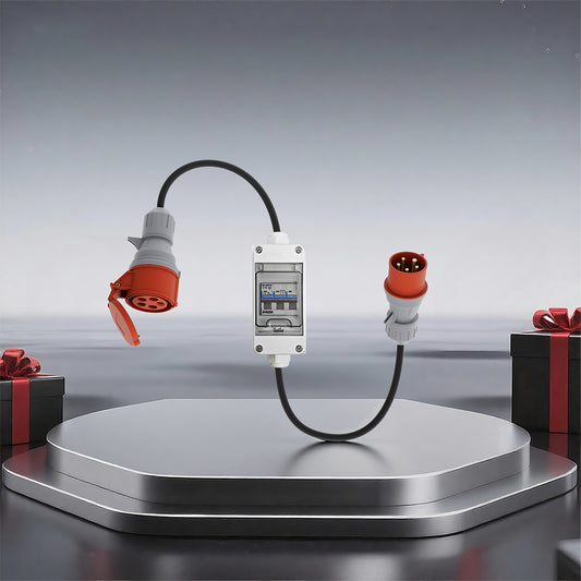 CEE-Adapter 32A Stecker auf 16A Kupplung mit Sicherungsautomat DE_dé