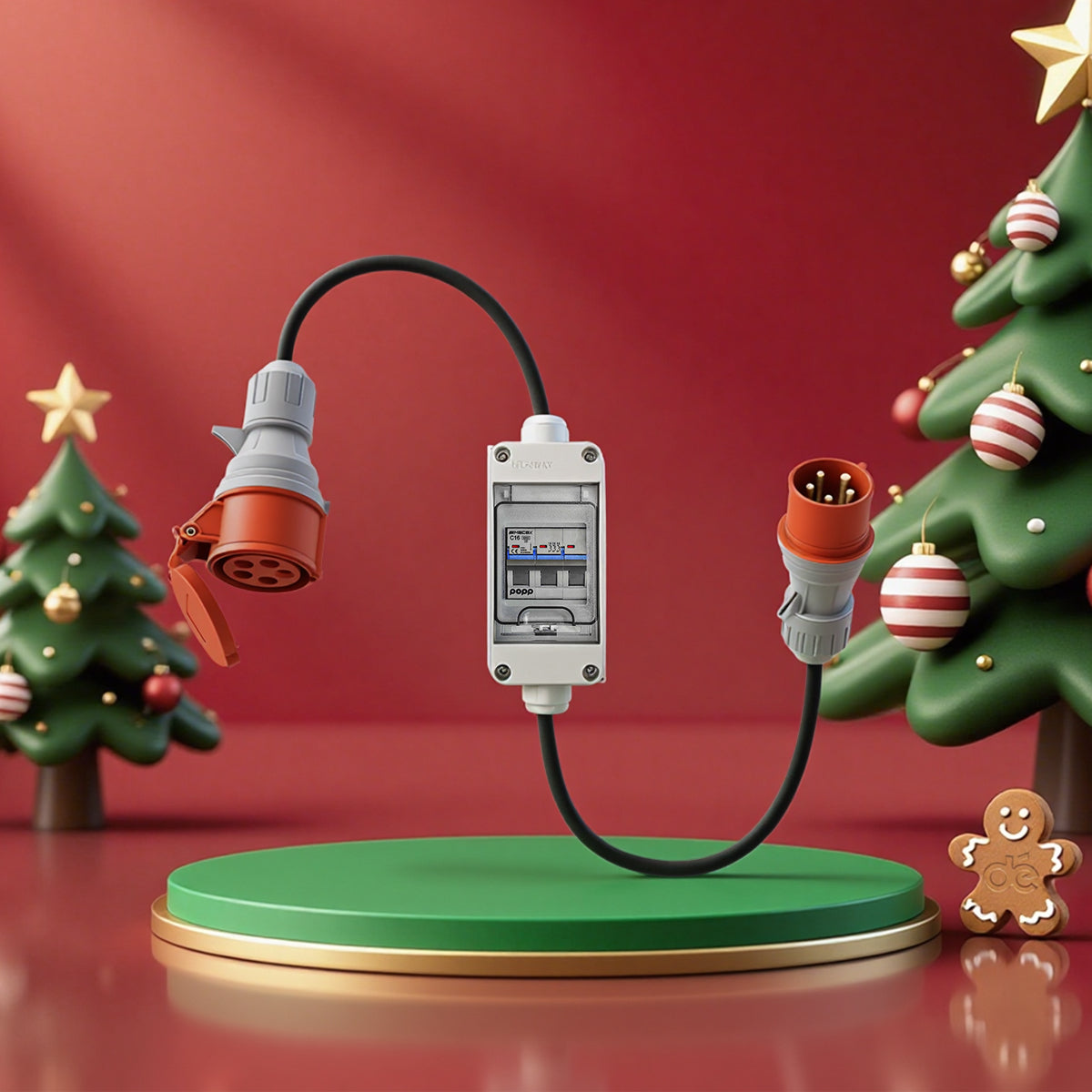 CEE-Adapter 32A Stecker auf 16A Kupplung mit Sicherungsautomat DE_dé