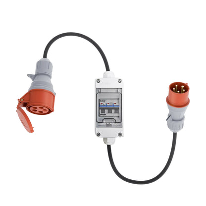 CEE-Adapter 32A Stecker auf 16A Kupplung mit Sicherungsautomat