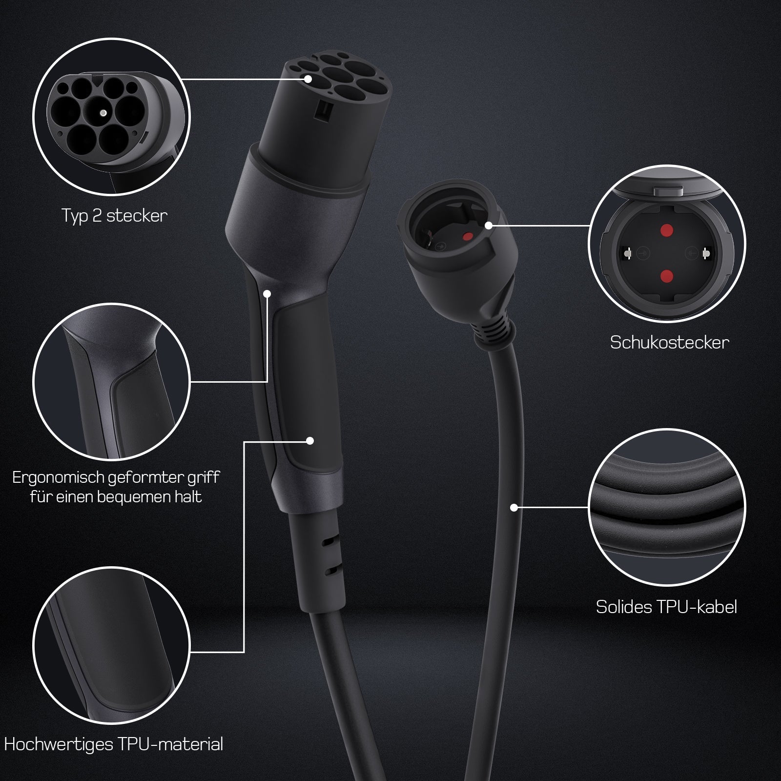 Adapter Typ 2 auf Schuko - Elektroauto Ladestecker DE_dé