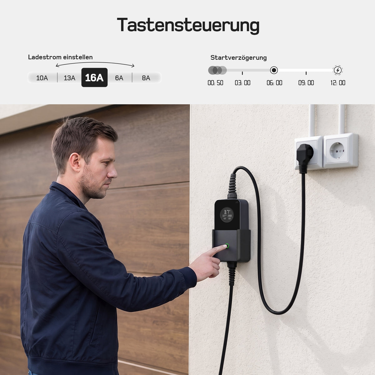 dé 3,7kW Typ 2 Ladekabel Schuko mit APP