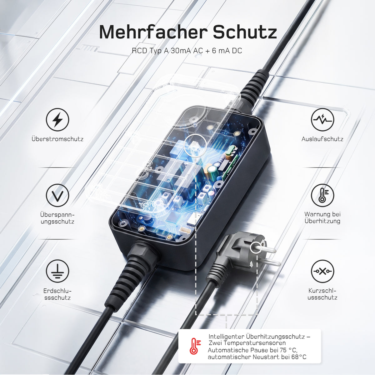 dé 3,7kW Typ 2 Ladekabel Schuko mit APP