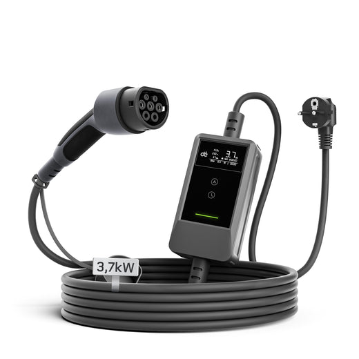 dé Ladekabel Typ 2 Schuko 3,7kW [7m, 6–16A] mit Kabelhalter & LCD Display – EV Ladegerät für Elektroauto & PHEV