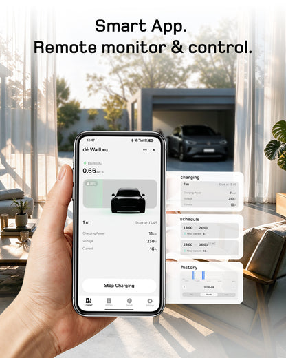 dé Mobile Wallbox 11kW mit Ladehistorie und mehreren Ladeplänen