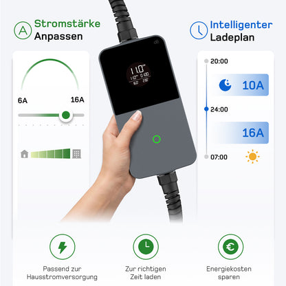 dé Mobile Wallbox 11kW mit Ladehistorie und mehreren Ladeplänen