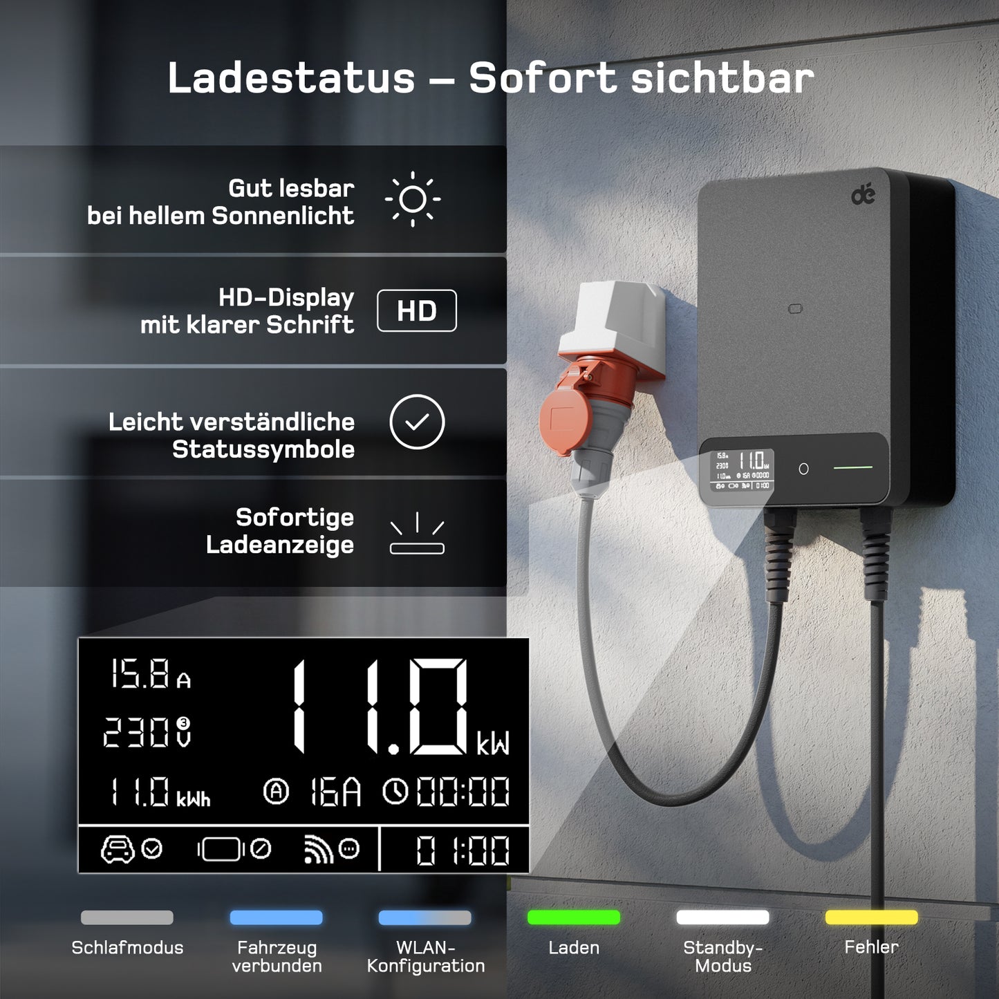 dé Wallbox 11 kW Typ 2 mit App & RFID