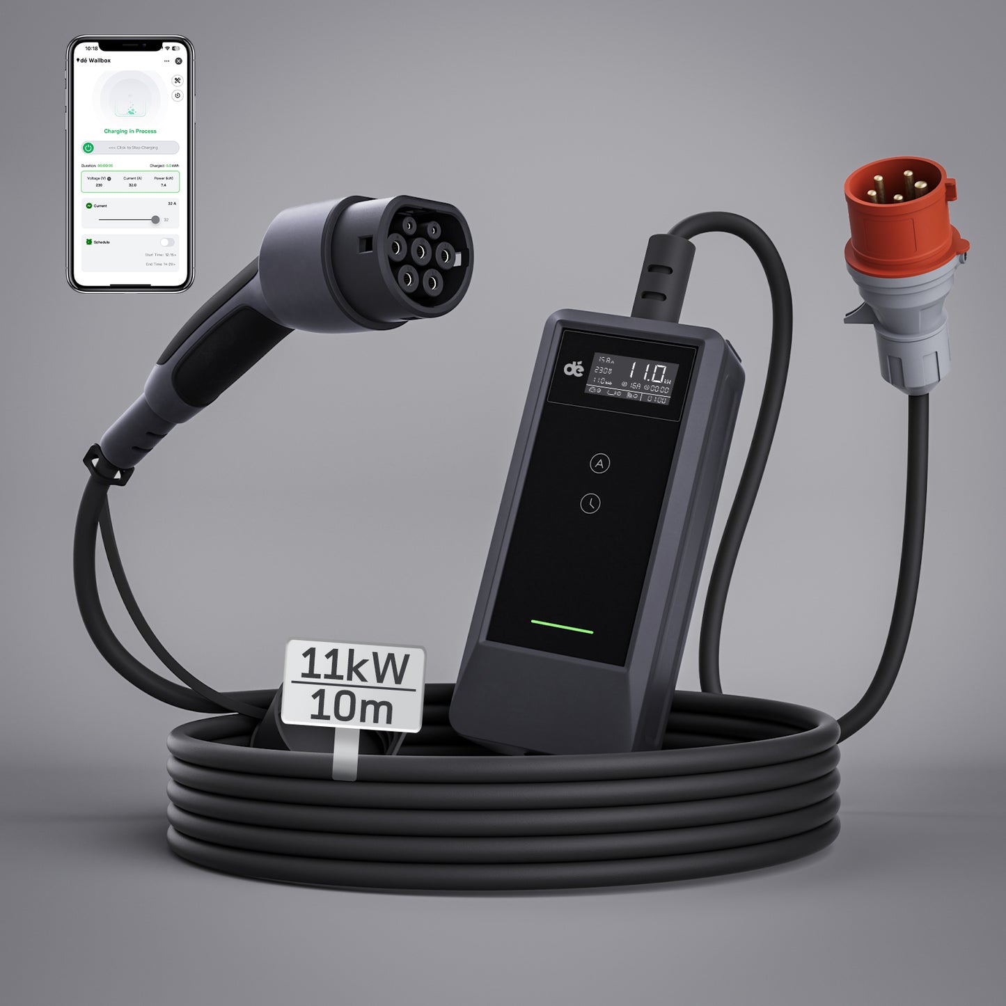 dé 11kW Mobile Ladestation v2 & Ladegerät mit Typ-2/CEE-Ladekabel – Ihre Ladelösung für Zuhause & Reise DE_dé