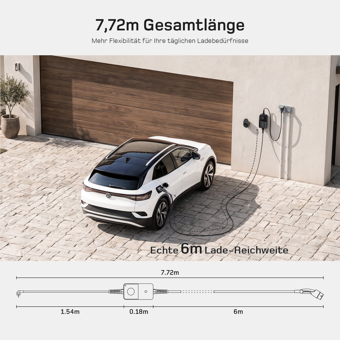 dé 3,7kW Typ 2 Ladekabel Schuko mit APP