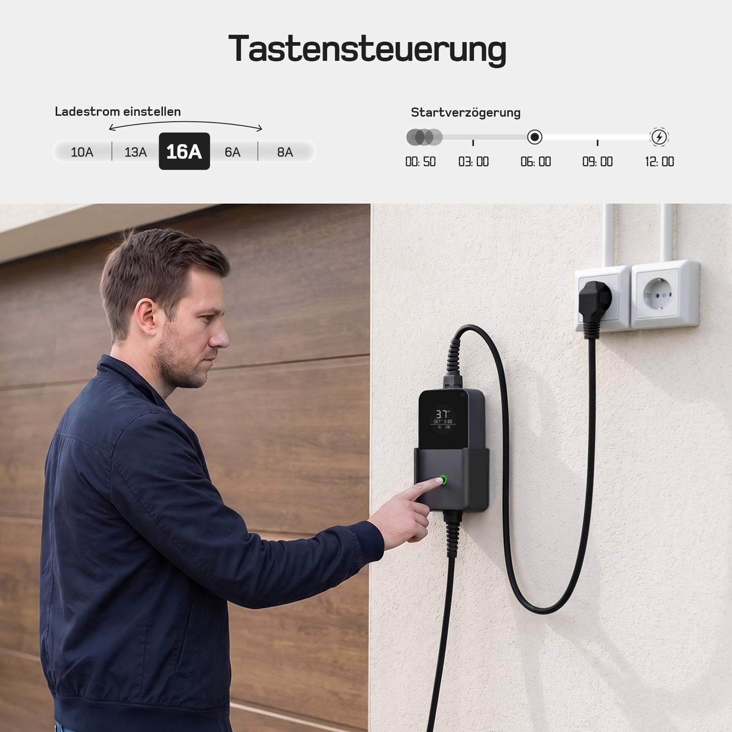dé 3,7kW Typ 2 Ladekabel Schuko mit APP