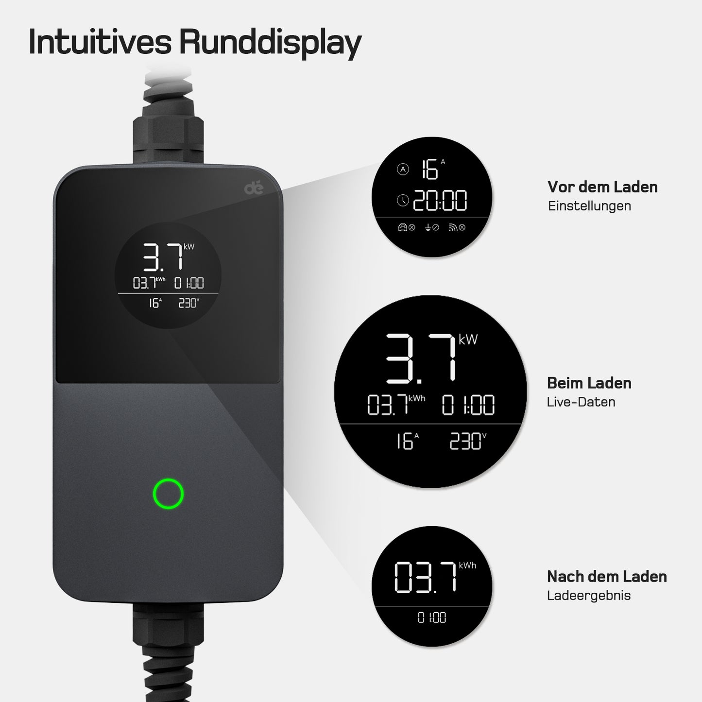 dé 3,7kW Typ 2 Ladekabel Schuko mit APP