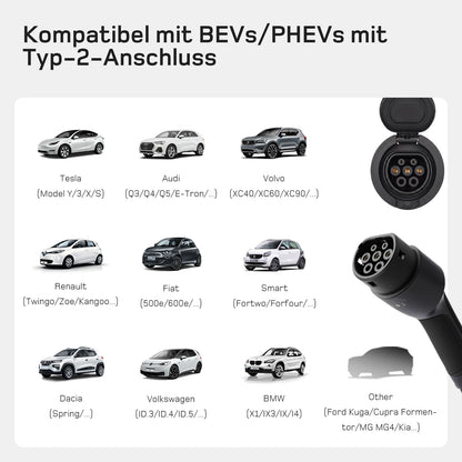 dé 3,7kW Typ 2 Ladekabel Schuko mit APP