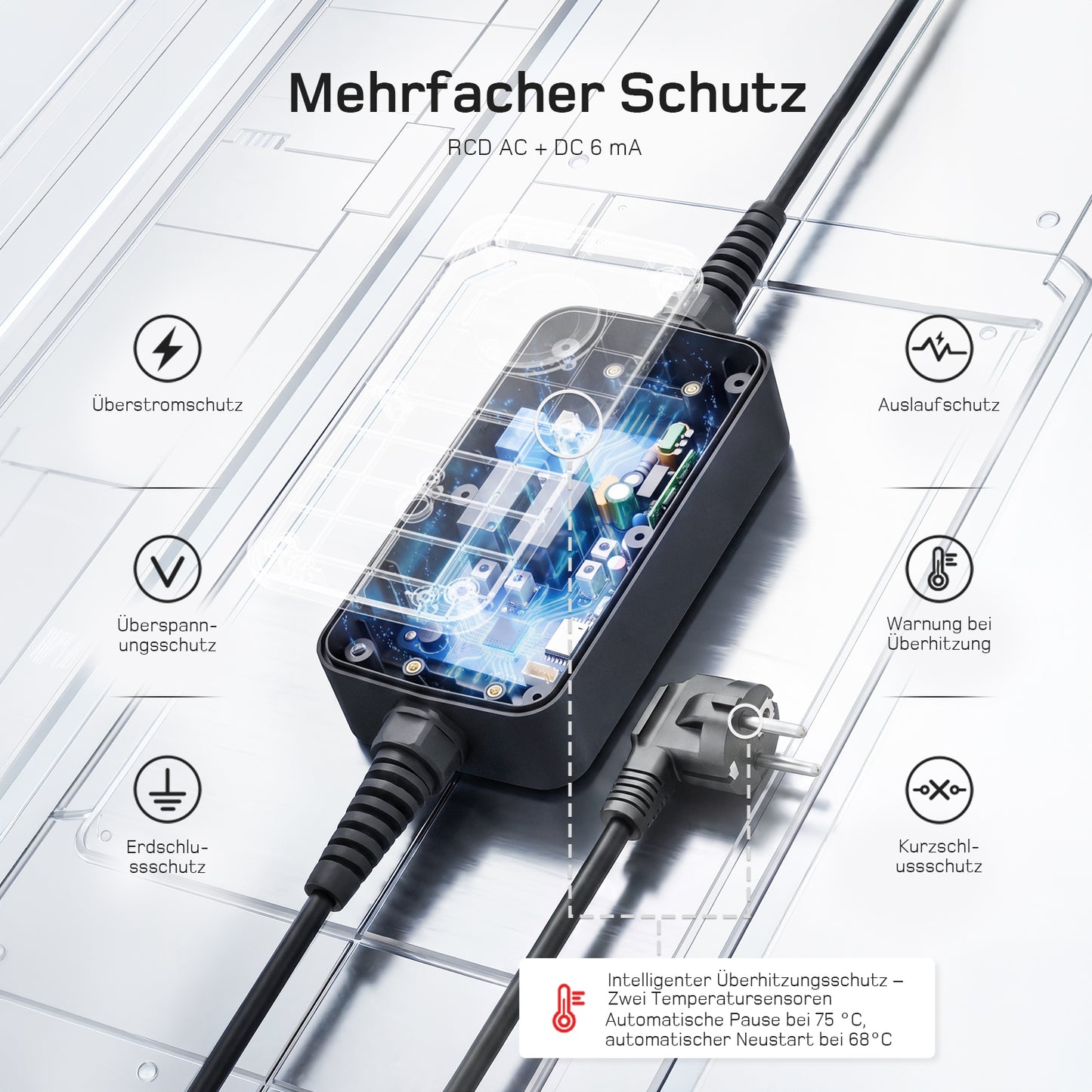 dé 3,7kW Typ 2 Ladekabel Schuko mit APP
