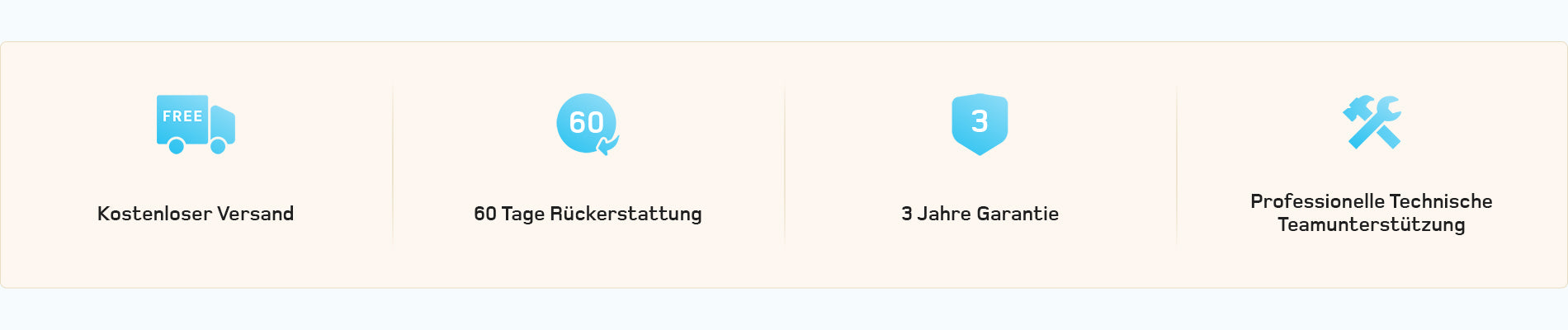 Kostenloser Versand, 60 Tage Rückerstattung, 3 Jahre Garantie und technische Unterstützung